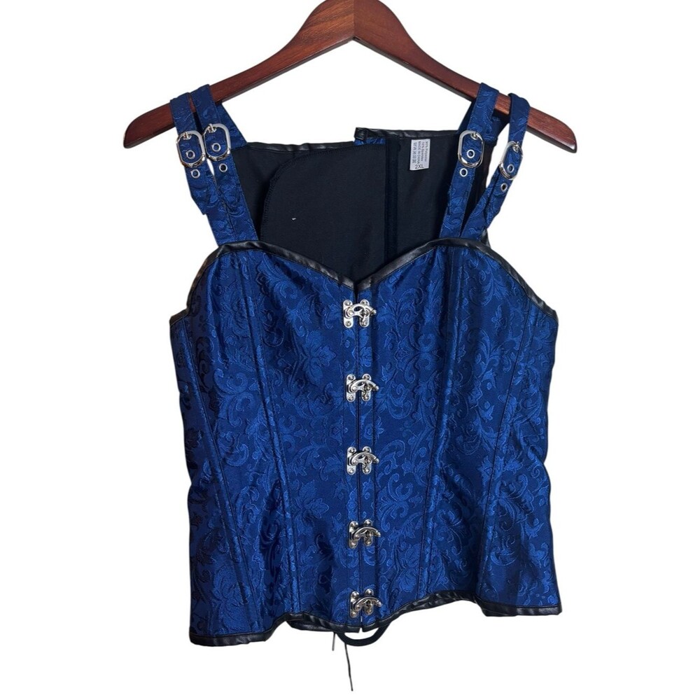 Gothic Steampunk Brocade Steel Boned Waist Cincher Corset Vest Plus Sz. 2XL Blue
